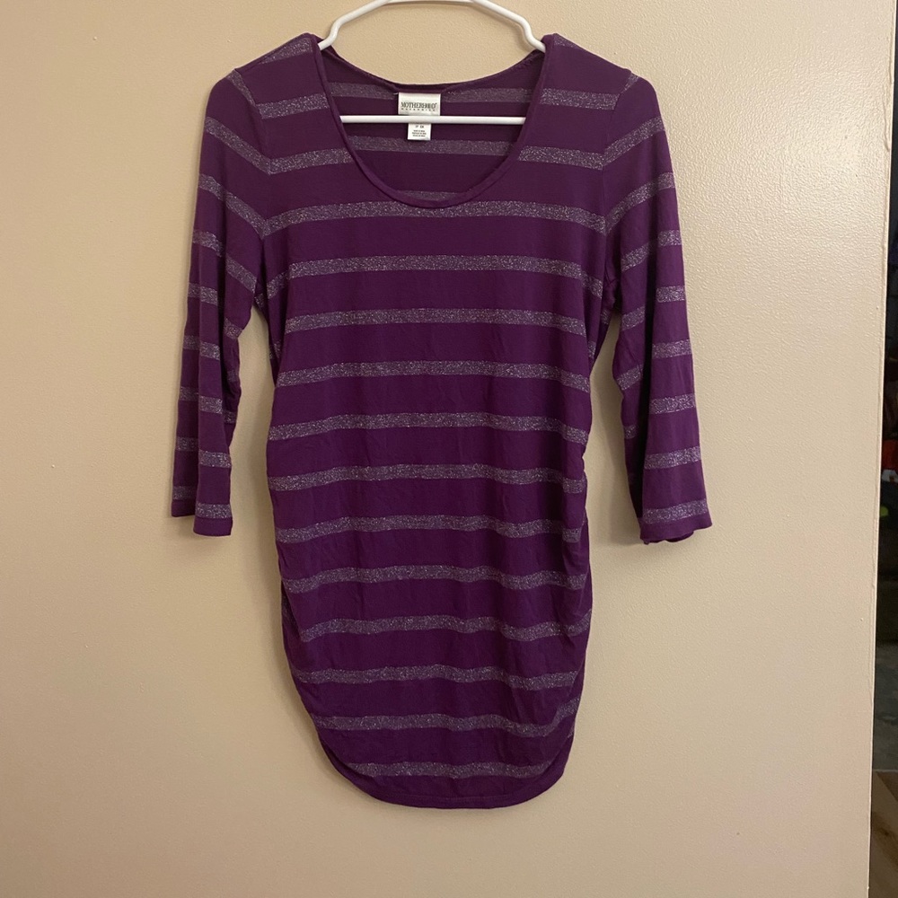 Motherhood maternity woman’s size small purple striped sparkle tee half sleeve t